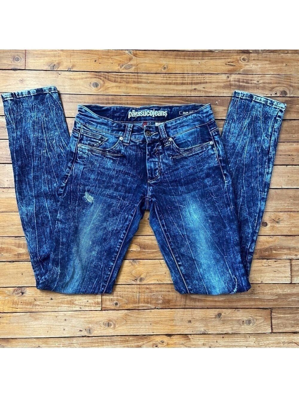 PARASUCO jeans Slik Fit marble blue stretchy lightweight mid rise distressed 27